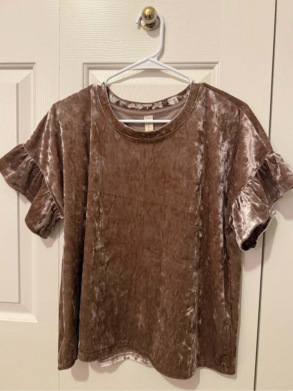 Altar'd State Velvet Ruffle Sleeve Tee - Rose Gold/Tan